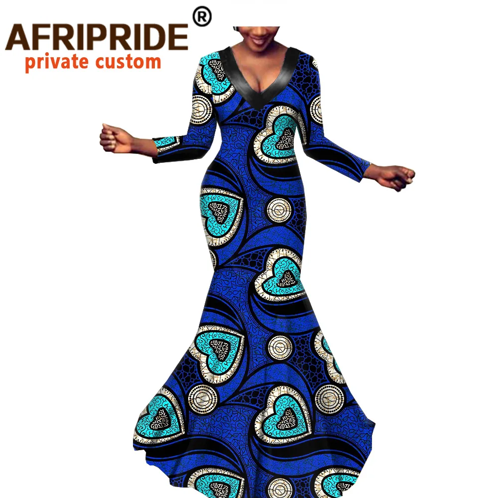 african maxi dresses for women AFRIPRIDE tailor made three quarter sleeves floor length mermaid batik party dress A1925027 | Женская