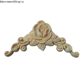 

5PCS Wood Carved Corner Appliques Frame Furniture Wall Doors Woodcarving Decal Decorative Wooden Figurines Crafts Home Decor