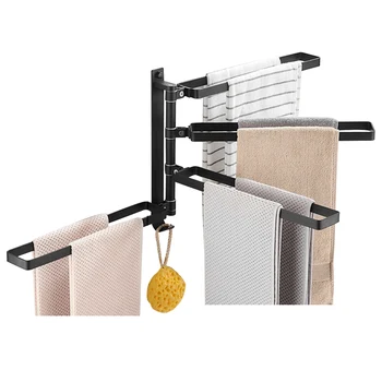 

180 Rotating Hanger Swivel Wall Mounted With Hook Towel Bar For Bathroom Kitchen Foldable Modern Organizer Punch Free