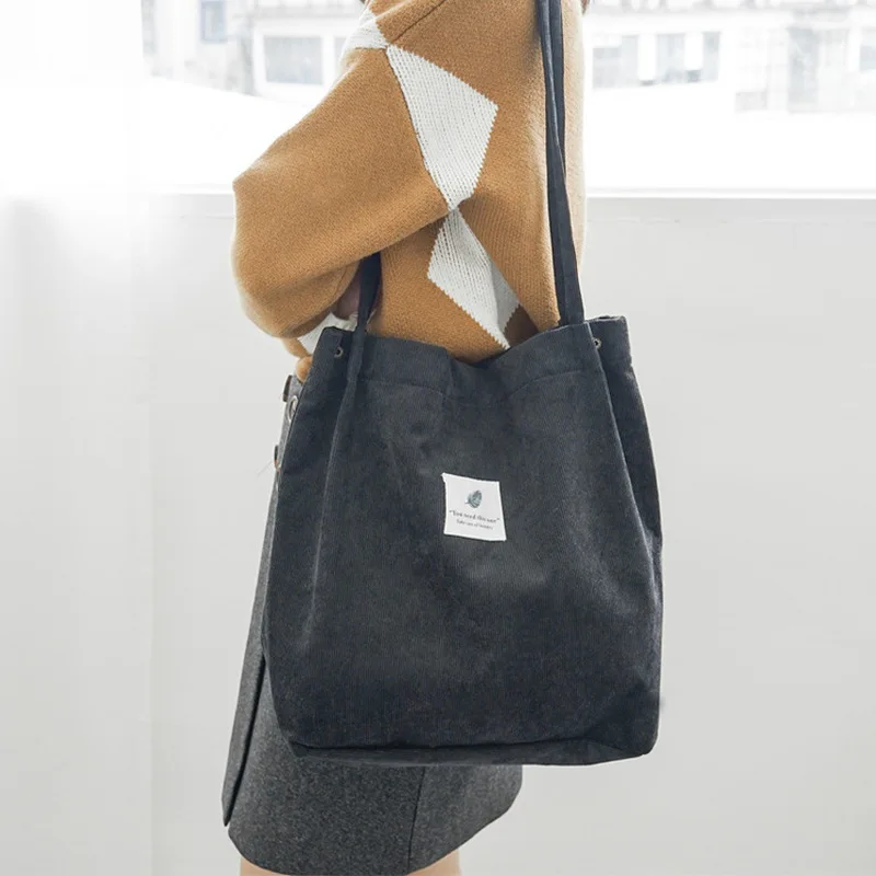  Women Corduroy Shopping Bag Female Canvas Cloth Shoulder Bag Environmental Storage Handbag Reusable - 33005231982