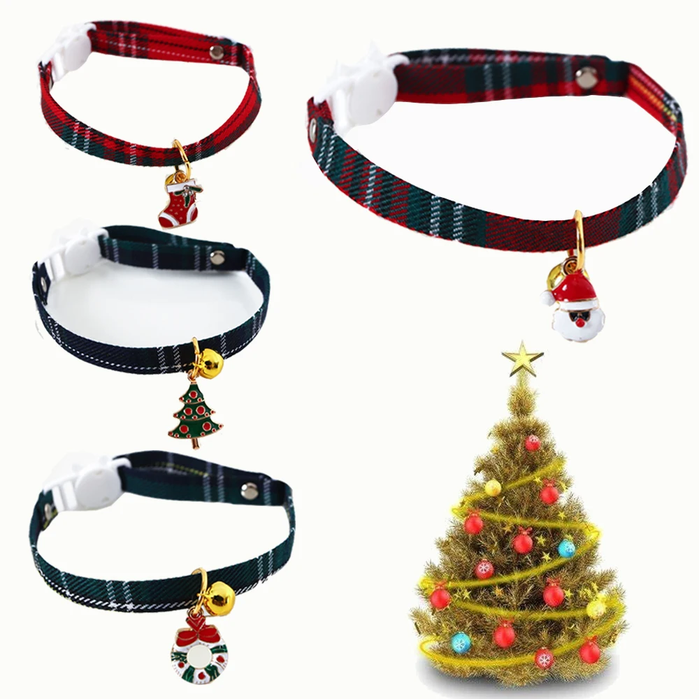 

Christmas Pet Cat Charm Collar with Bell Adjustable Buckle Security Collar for Cats Kitten Collar Breakaway Collar Gato Mascota