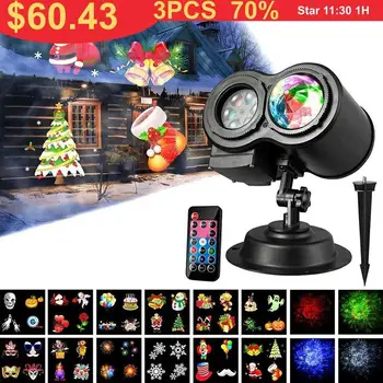 

Christmas LED Projection Lamp Outdoor waterproof 12 16 Patterns Projector Spotlight Lawn Laser Light Holiday Garden Decoration