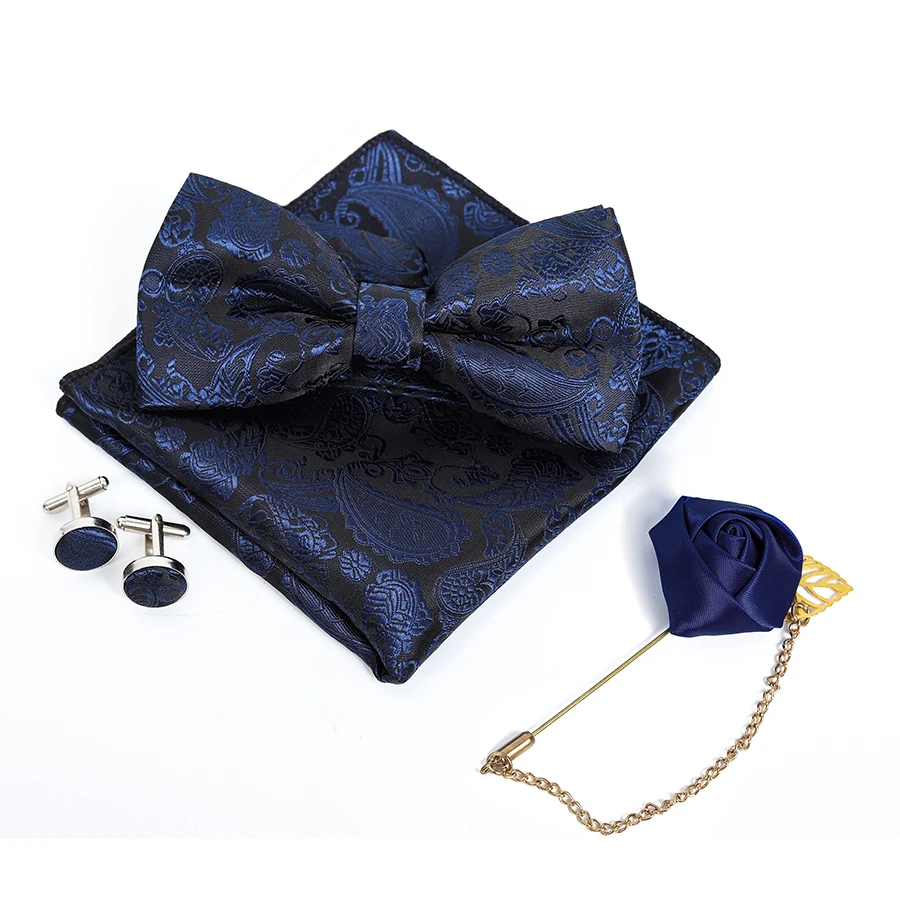 3 шт для мужчин однотонные карманные квадратные бант-галстук набор королевский синий Регулируемый платок бабочка набор Свадебная вечеринка Пейсли Ханки Лот