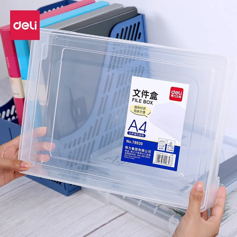 

Deli 1pcs Transparent File Bag A4 File Box Folder Plastic Data Sorting Box Student Case Test Paper Organizer Office Supplies