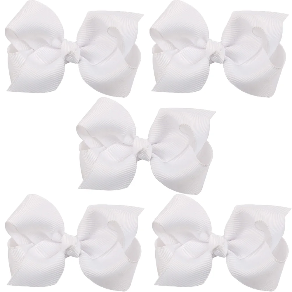 White-5 PCS 5 шт., милые заколки для маленьких девочек, банты, ленты, заколки для волос, твердые аксессуары для волос - Цвет: White-5 PCS