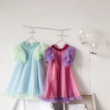 Новинка года; эксклюзивное летнее Сетчатое платье с рукавами-фонариками для девочек; платье принцессы