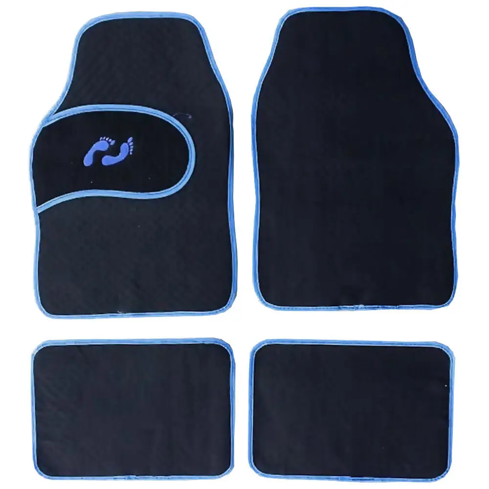 TAPPETINI AUTO UNIVERSALE 4pz IN MOQUETTE CON BATTITACCO BORDO AZZURRO PRATIKO