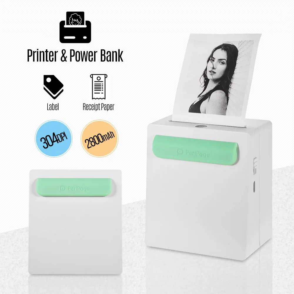 

PeriPage A8 Mini Pocket Wireless BT Thermal Photo Printer Power Bank Function Memo Sticker AR Picture Printer for Android iOS