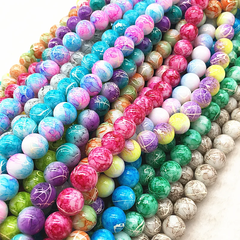 4/6/8/10mm  Wholesale Gold/Silver Foiled Round Glass DIY Loose Spacer Beads New 