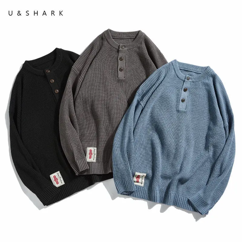 Однотонный базовый свитер U & SHARK мужская повседневная трикотажная одежда с