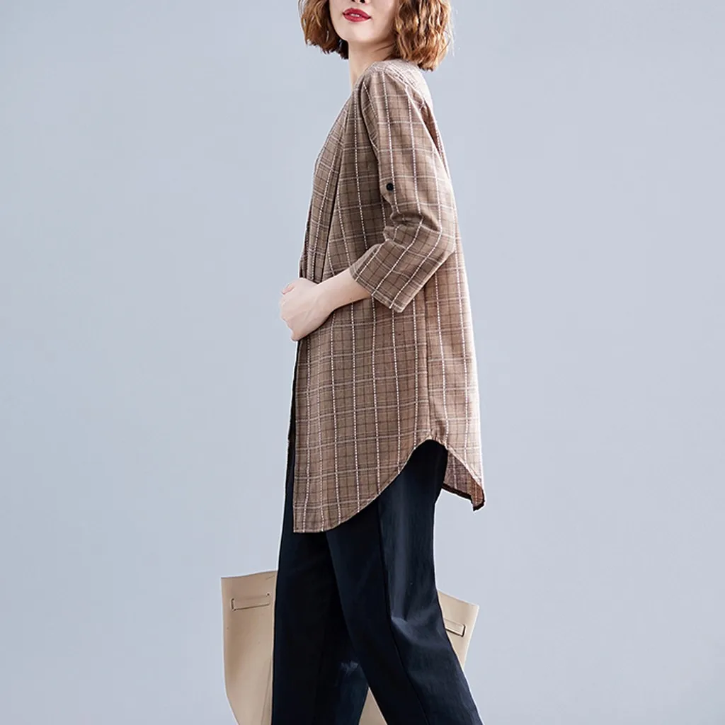 Vintage Cardigan Office Ladies Plaid Blazer Long Sleeve Loose Houndstooth Suit Coat Jacket Women blazers Female dropshipping 827