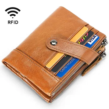 

RFID Protection Genuine Real Leather Men Male Fashion Wallets Zipper Coin Purse Credit Bank ID Card Case Holder High Quality
