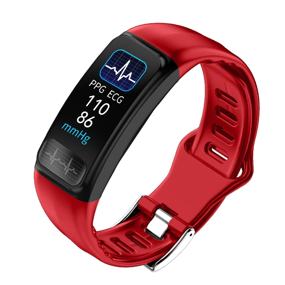 Здоровье Smartband ЭКГ PPG HRV кардио Пульс монитор фитнес-Браслет сна кровяное давление кислород P12 смарт-браслет PK Honor Band 5 - Цвет: Красный