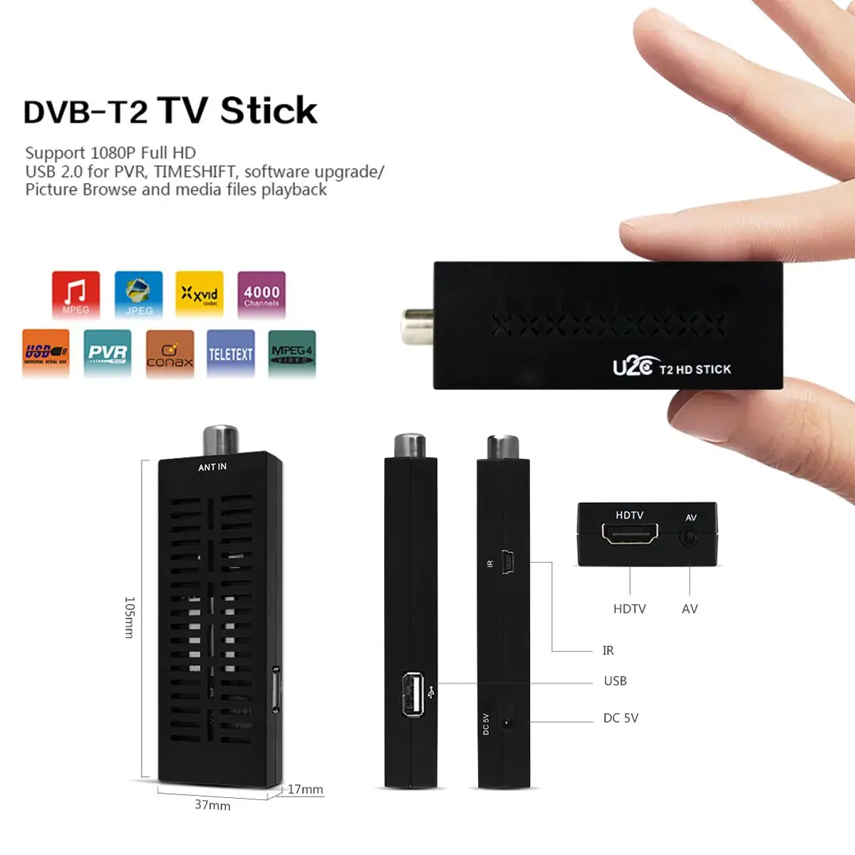 USB2.0 DVB T2 Wifi TV Tuner DVB-T2 Receiver Full-HD 1080P Digital Smart TV Box Support MPEG H.264 I PTV Built-in Russian manual