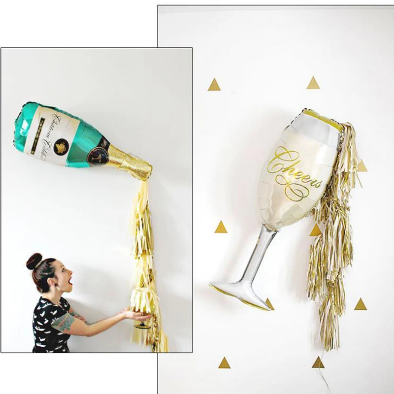 

1set Party Balloon Large Size Champagne Wine Bottle Cup Foil Balloon Gold Tassel Wedding Birthday Party Decoration Supplies Gift