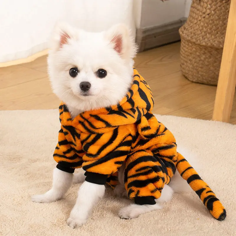 

Coral Fleece Tiger Hoodies Dog Pajamas Warm Puppy Jumpsuit Autumn Winter Clothes for French Bulldog Corgi York Cosplay Costumes