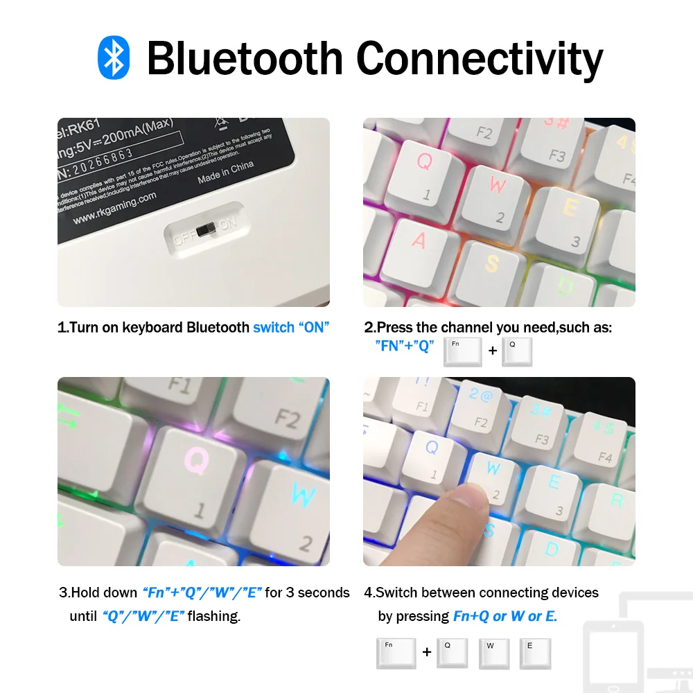 Механическая игровая клавиатура RK61 беспроводная TKL с 61 клавишами Bluetooth 60% RGB