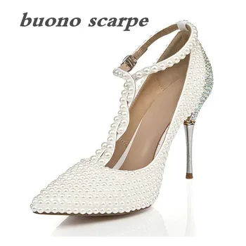 

Pearl color diamond iron with bridal shoes pointed shallow mouth fashion wedding banquet high-heeled T-shoes