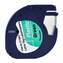 1 совместимый Dymo letratag 91204 черный на зеленом(12 мм x 4 м) Пластмассовые этикетки ленты для LT-100H, LT-100T, LT-110T, QX 50, XR, XM