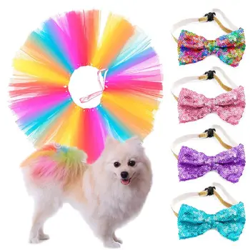 

6Pcs Birthday Dog Pull Flag Bowtie Crown Triangle Scarf Short Skirt Cake Insert Decor Set Pet Puppy Party Costume