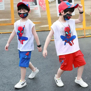

Children Boys Spiderman Kids Clothing Sets Baby Kids T Shirt+ pants+hat+Face mask 4PCS high quality Toddler Boys Clothes Set