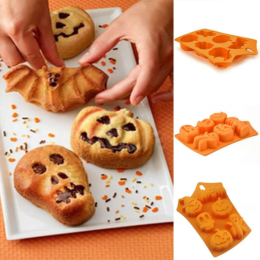 

Silicone Cake Mould 6 Holes Halloween Ghost Doll Pumpkin Skull Baking Mould Diy Cake Fondant Decorating Mould