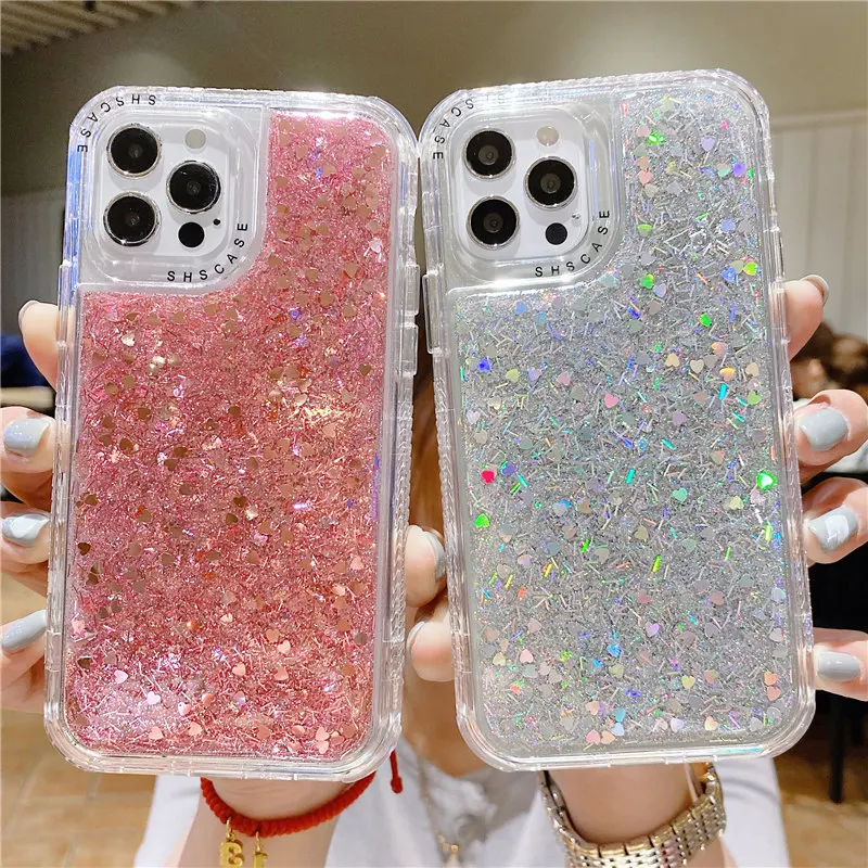 Glitter Sequins Phone Case For iPhone 13 11 12 Pro Max XR XS Max X 7 8 Plus 12 Mini 11Pro Shockproof Bumper Silicone Back Cover iphone 13 mini silicone case