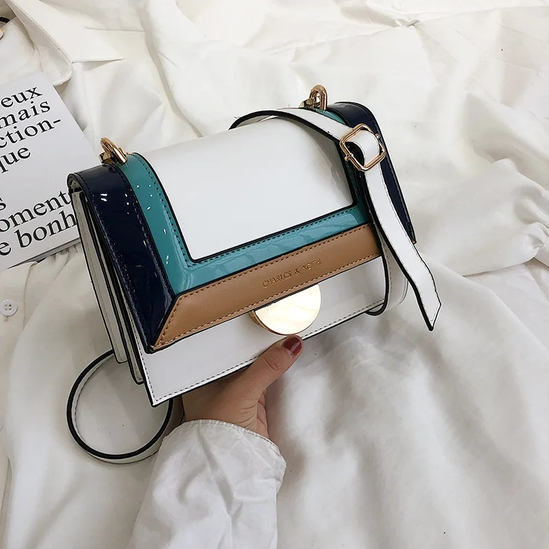 

lacquer skin foreign gas girl bumped into the small square bag leisure texture broadband single shoulder oblique satchel bag
