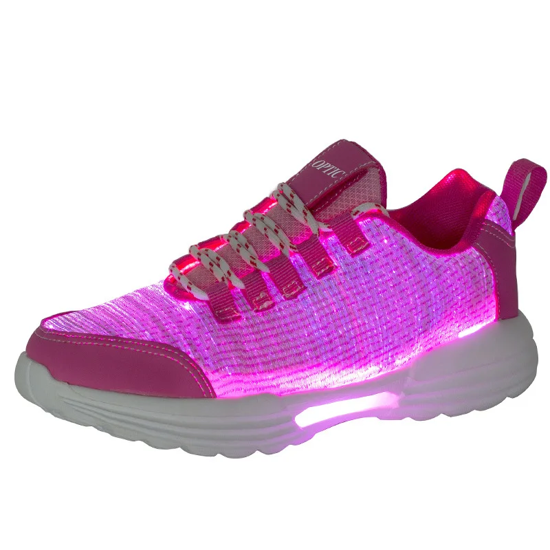 Криатив светящийся светодиодный волоконно-оптический обувь для девочек и мальчиков USB зарядка светящиеся кроссовки для бега светильник обувь - Цвет: Розовый