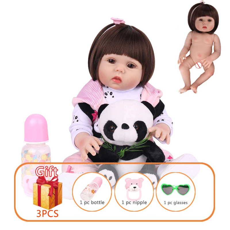 18 дюймов Полностью виниловый силиконовый Reborn Baby Dolls девочка в Панде мультфильм