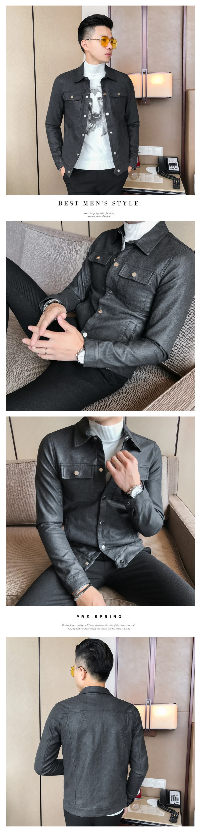 Casual Chaqueta De Cuero Moto Leather Jackets Mens Bomber Jackets PU Man Korea Fashion Slim Fit Single Breasted Leather Jackets
