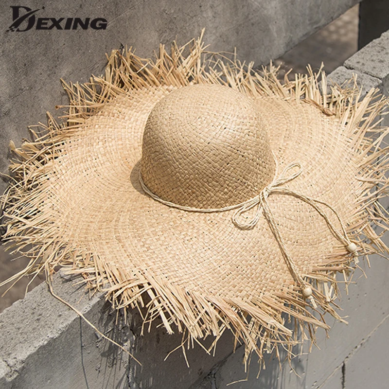 

Vintage Raffia Straw Hat Summer Sun Visor Hats for Women Lady Foldable Fashion Cap Wide Brim Panama Girls Beach Hat Jazz Hats