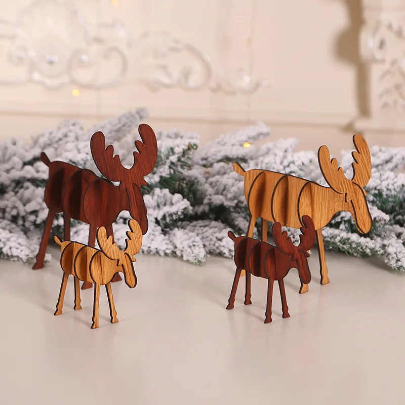 Новые рождественские деревянные украшения для стола с оленем DIY сшивание лося деревянные украшения креативные рождественские украшения стола ремесла