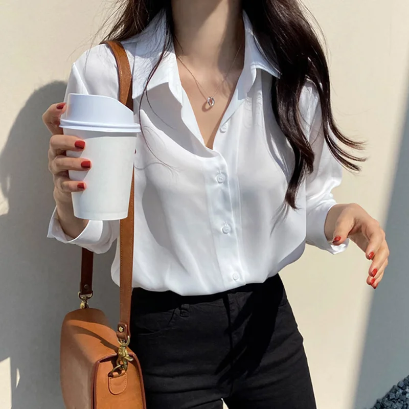New Women's Shirt Classic Chiffon Blouse Female Plus Size Loose Long Sleeve Shirts Lady Simple Style Tops Clothes Blusas 6830 50