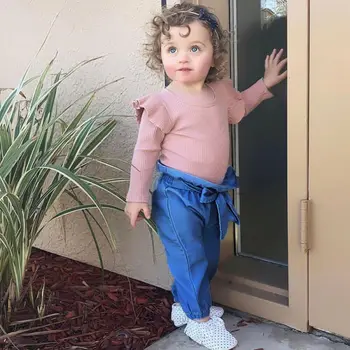 

2020 Autumn 2PCS Fashion Toddler Newborn Baby Girl Clothes Sweet Infant Long Sleeve Ruffle Bodysuit Pant Solid Outfit