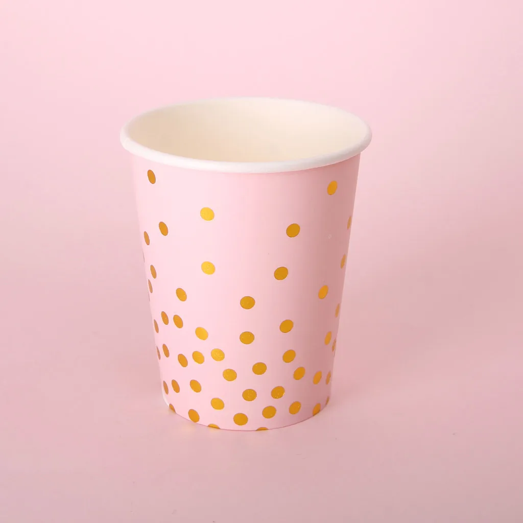 10 Pcs Gold Dots Paper Cups Disposable Tableware Baby Birthday Wedding Party Decoration Christmas Tableware Supplies Pink Blue