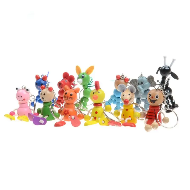 

Wood Animal Doll Keychain Kid Mini Doll With Joints Bag Pendent