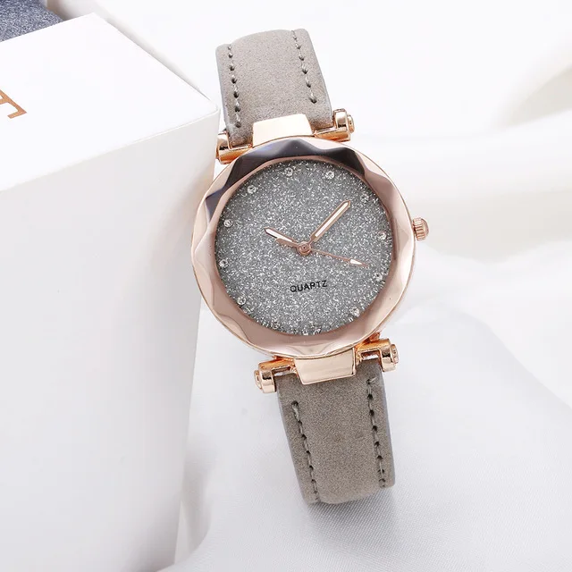 Модные Женские Романтические звездное небо наручные часы браслет кожа со стразами, дизайнерские женские часы простое платье Gfit Montre Femme