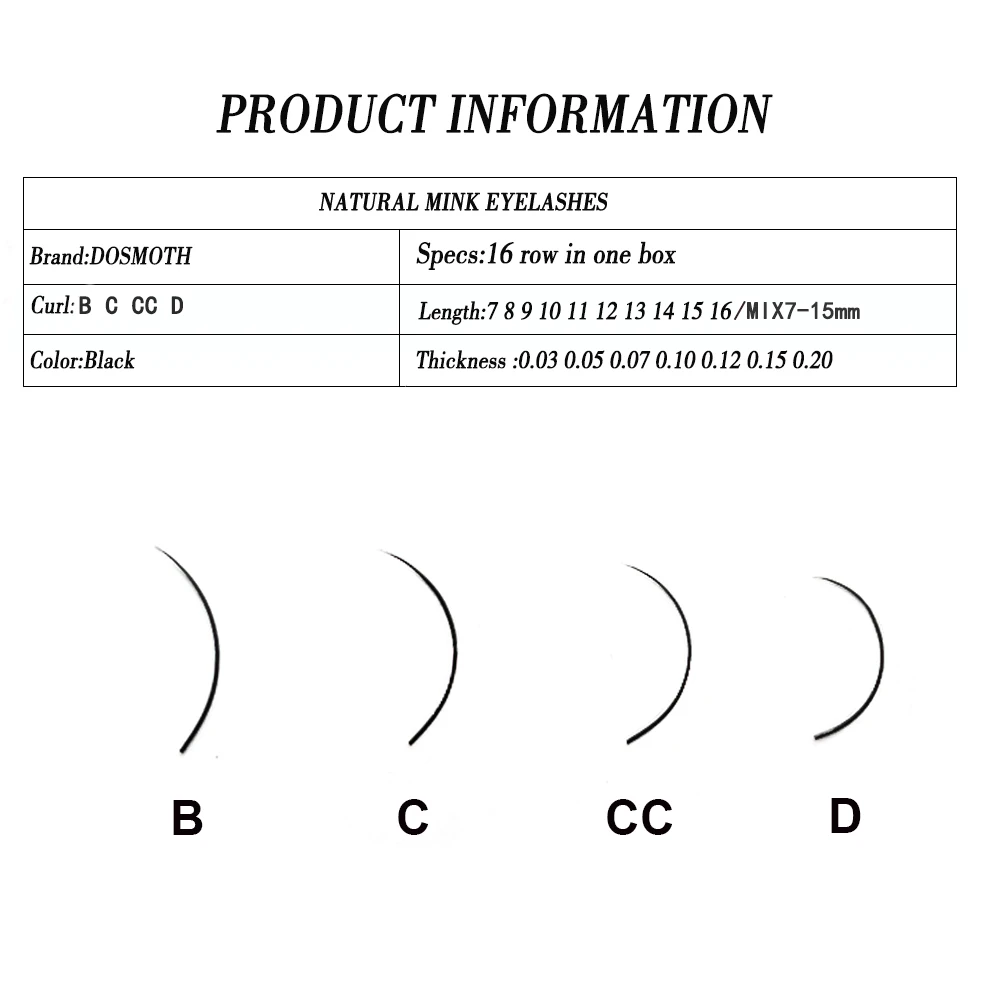 DOSMOTH- Soft Eyelash Extension, Individual Lashes,Faux Mink Eyelashes, False Eyelash, 16Rows Thickness, 0.03 to 0.20