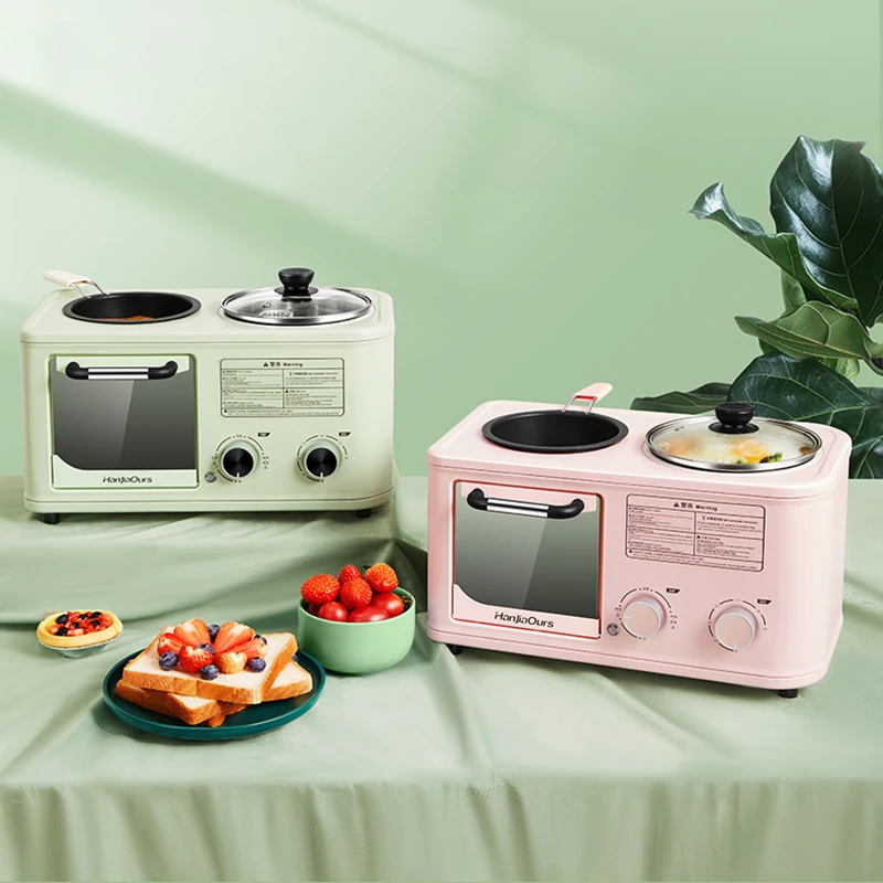 Household 3 In 1 Breakfast Making Machine Kitchen Toaster Frying Pan Mini Oven Bread Pizza Maker Hot Pot Steamer Boiling Pot