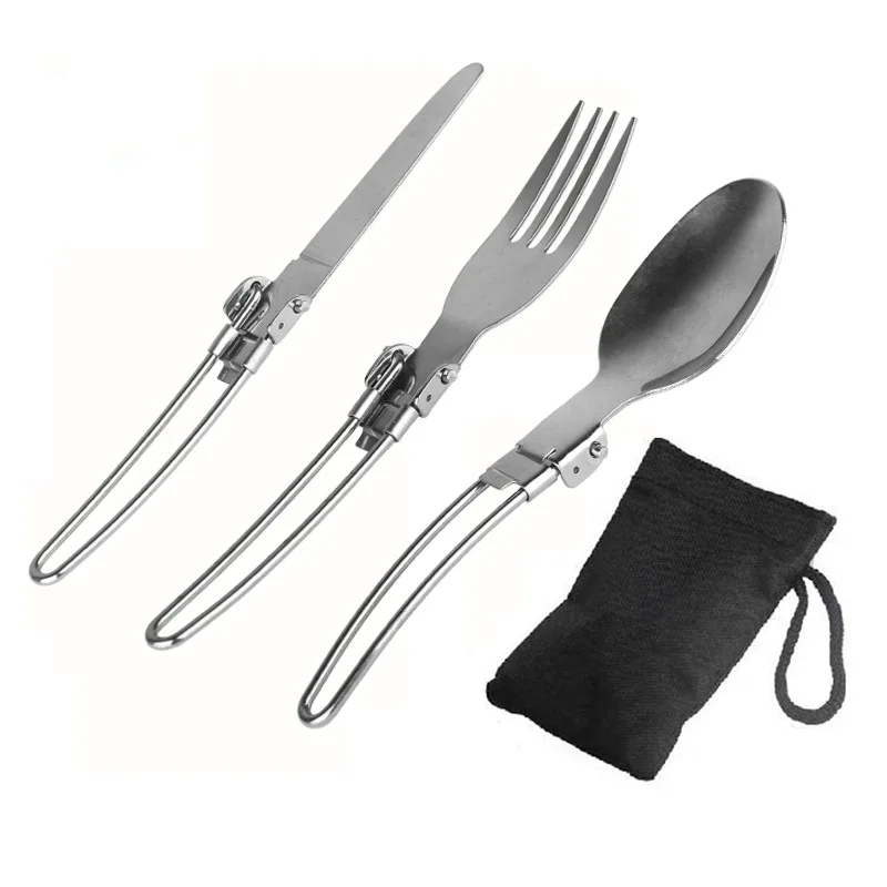 

Outdoor Stainless Steel Folded Fork Spoon Knife Set Picnic Camping Dinnerware Tableware camping cookware