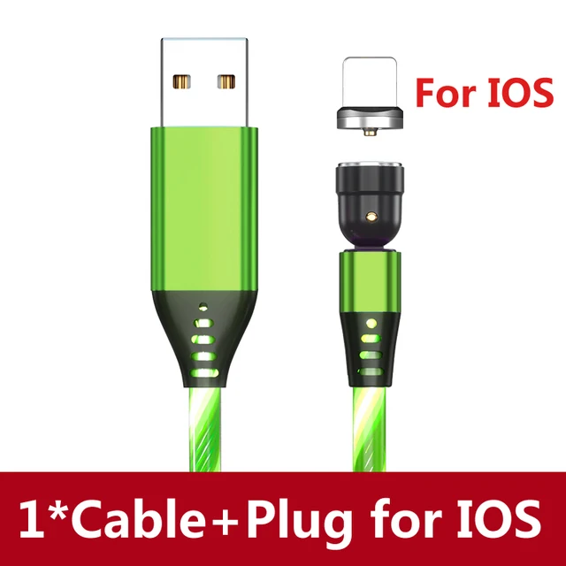 AUFU LED Flowing Light Charging Magnetic USB Cord Glow Type C Cable Magnetic Cable Micro Charger Cable for iPhone Huawei Samsung Green for iPhone
