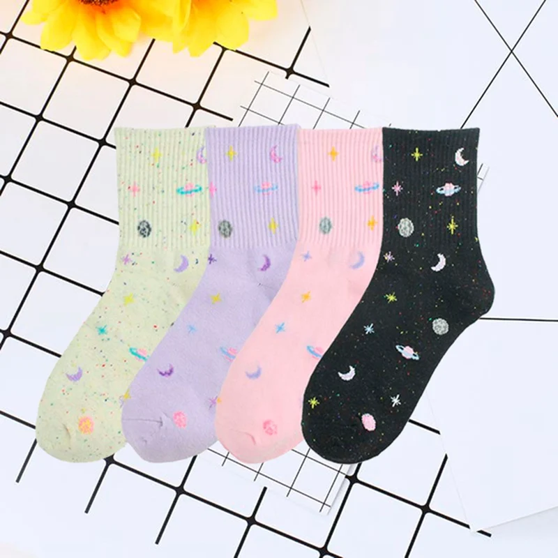 buy Harajuku Planet Point Yarn Funny Socks Creative Moon Stars Socks Women Warm Cute Novelty Femme Sokken