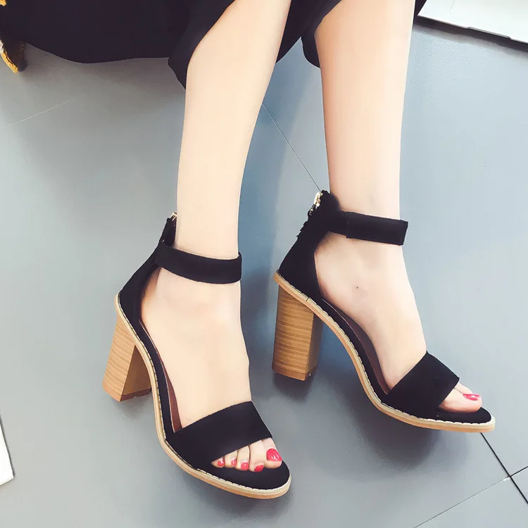 

2017 Summer Business round-Toe-Style Dull Polish Square Heel Extra High Tassels Heel-wrapped-Casual WOMEN'S Sandals