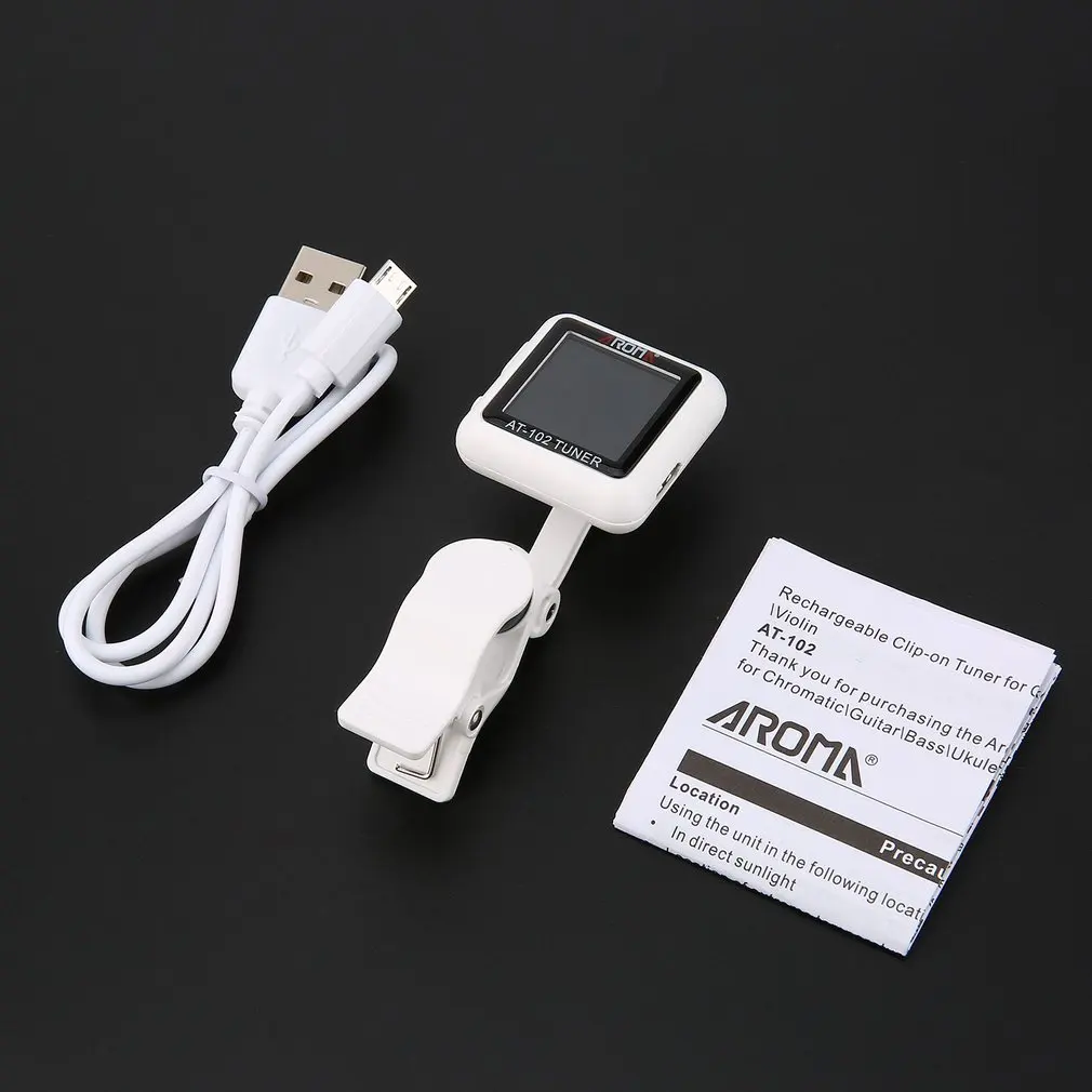 Тюнер для гитары AROMA Clip on цветной экран со встроенным аккумулятором usb кабель