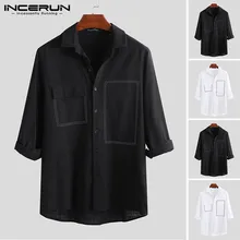 INCERUN модная мужская рубашка 3/4 рукав хлопок лен красивая блузка уличная с отложным воротником брендовые деловые рубашки для мужчин Harajuku