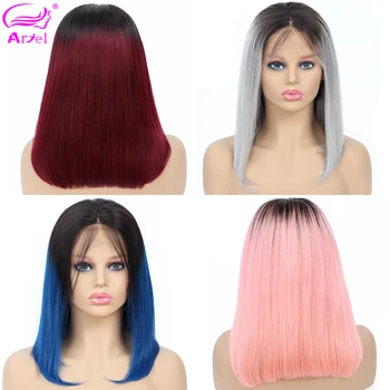 

Straight Lace Front Wig Bob Wig Human Hair Wigs 13*4 Lace Wig Human Hair Indian Remy 1b 27 Pink 99J Blue Grey 613 Lace Front Wig