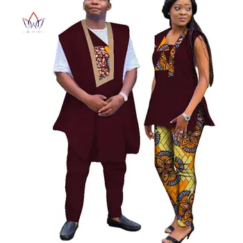 

Dashiki African Wax Print Clothes for Couple Plus Size African Batik Two Piece Set Crop Top with Pants Couple Clothing WYQ215