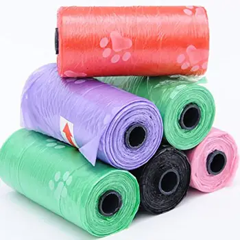 

Kuulee 15pcs/roll Disposable Degradable Pet Dog Waste Poop Bag with Cute Paw Printing for Outdoor