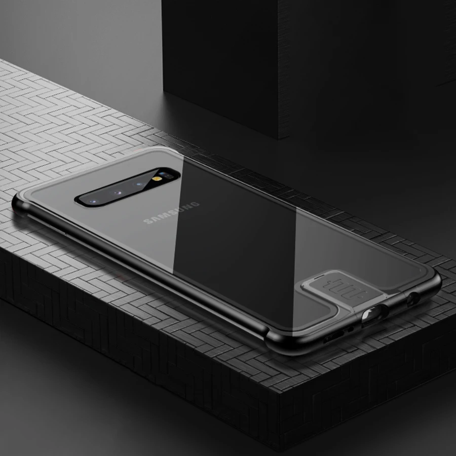 Металлический Чехол-бампер для samsung S10 Plus S10plus Etui HD закаленное стекло задняя крышка для samsung Note 10 Plus Note10 тонкая Безрамная - Цвет: Black LeDun